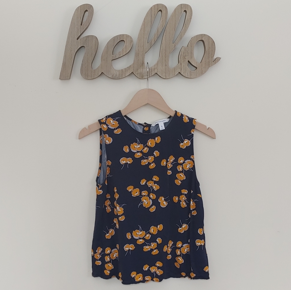Popsugar Navy/Mustard Floral Button Back Top (S)